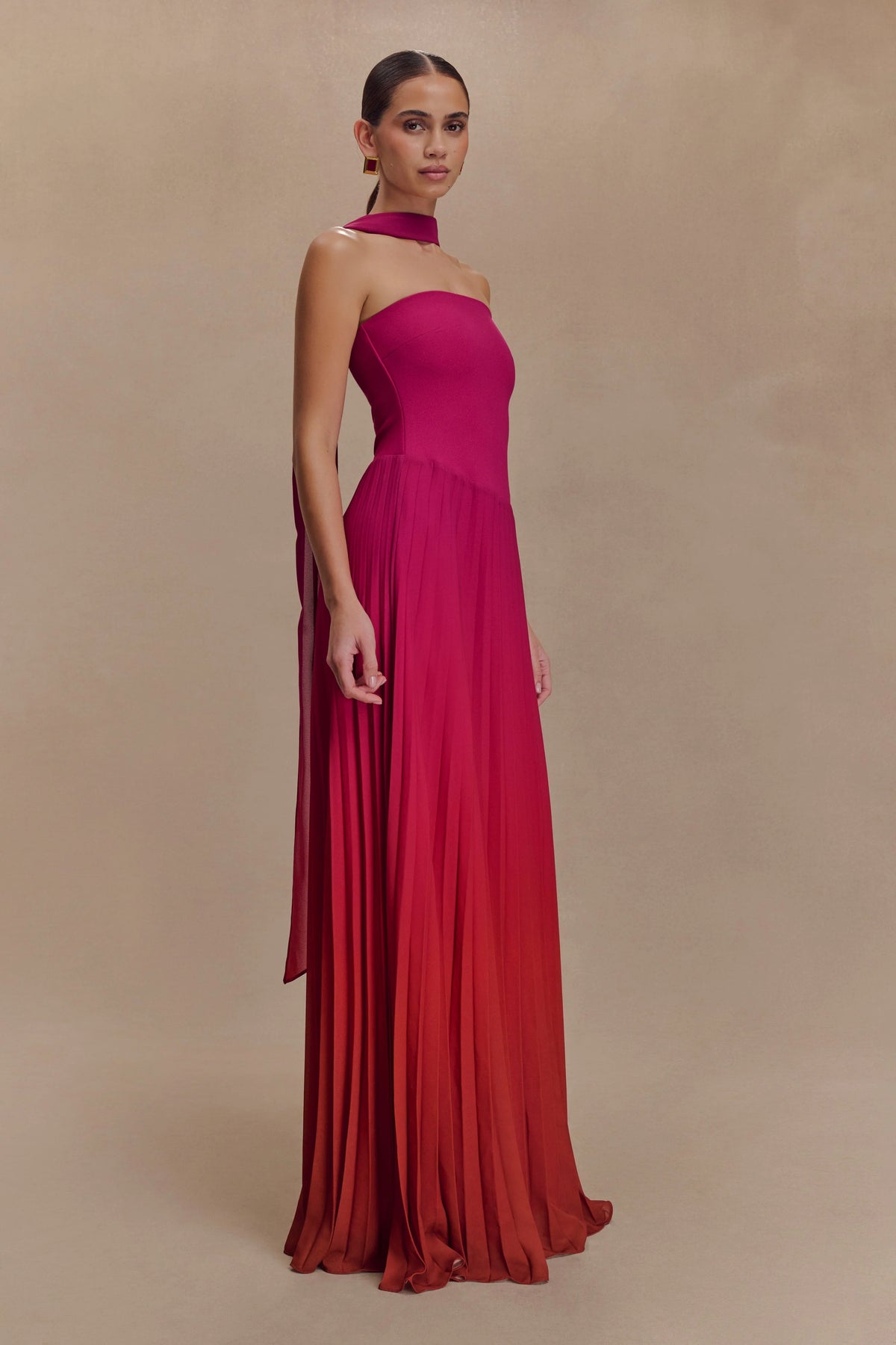 Caira Chiffon Scarf Maxi Dress - Ombre Dark Pink
