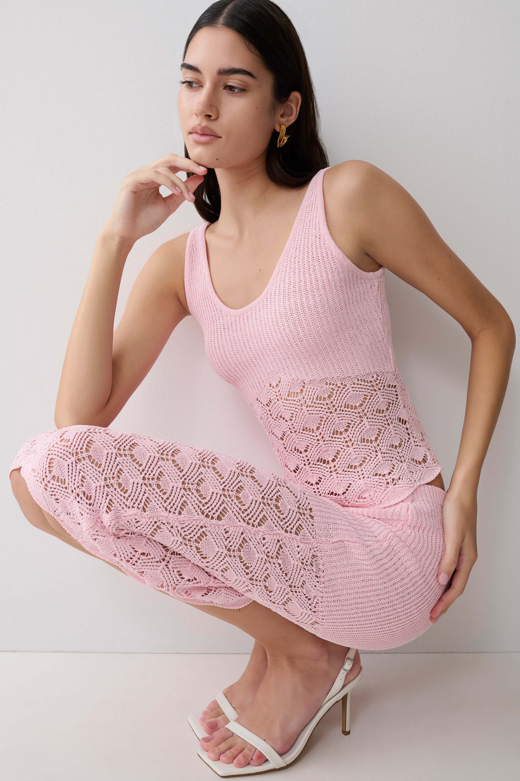 Atlantis Crochet Knit Top - Baby Pink