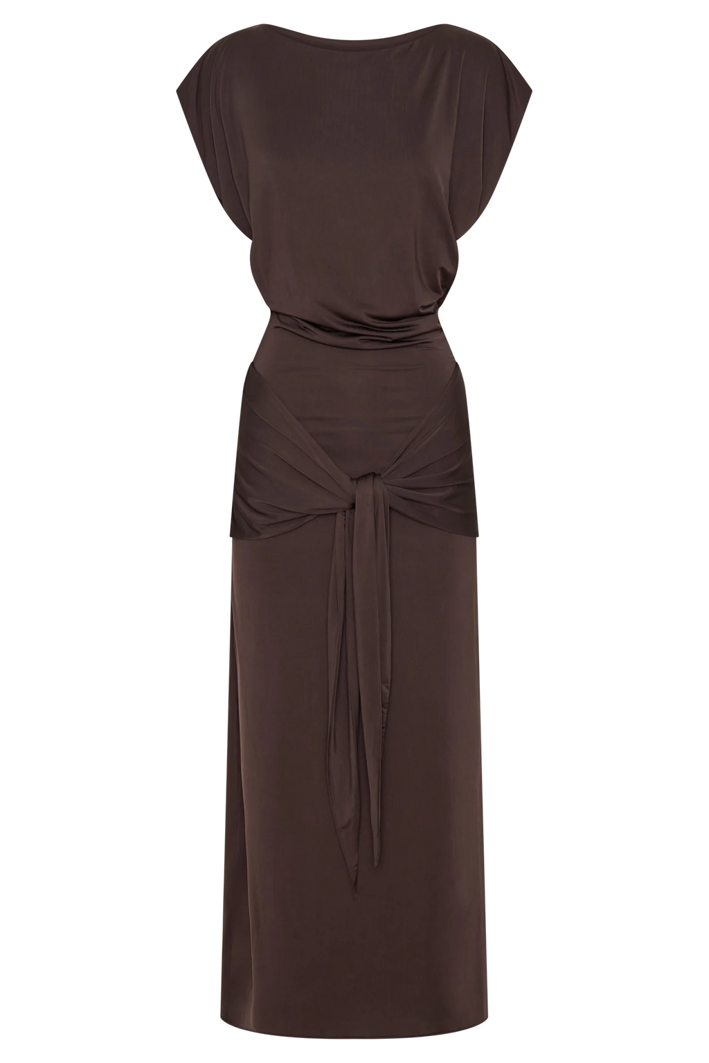 Maiara Shortsleeve Slinky Tie Maxi Dress - Chocolate