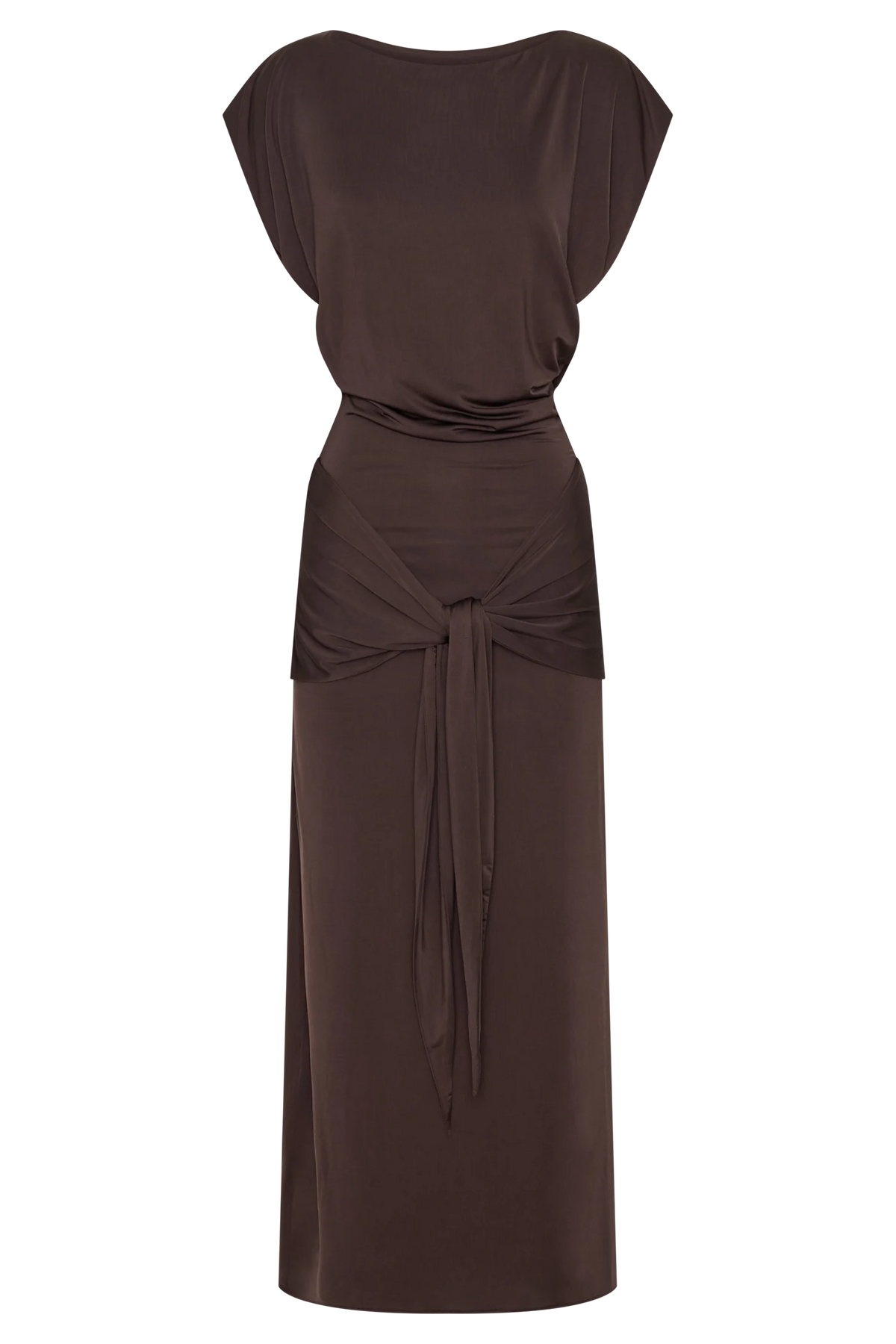Maiara Shortsleeve Slinky Tie Maxi Dress - Chocolate