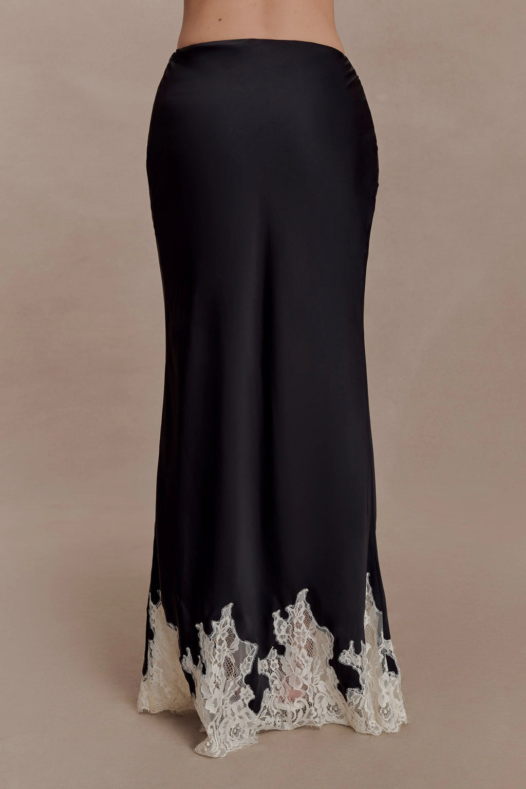 Nina Satin And Lace Maxi Skirt - Black/Ivory