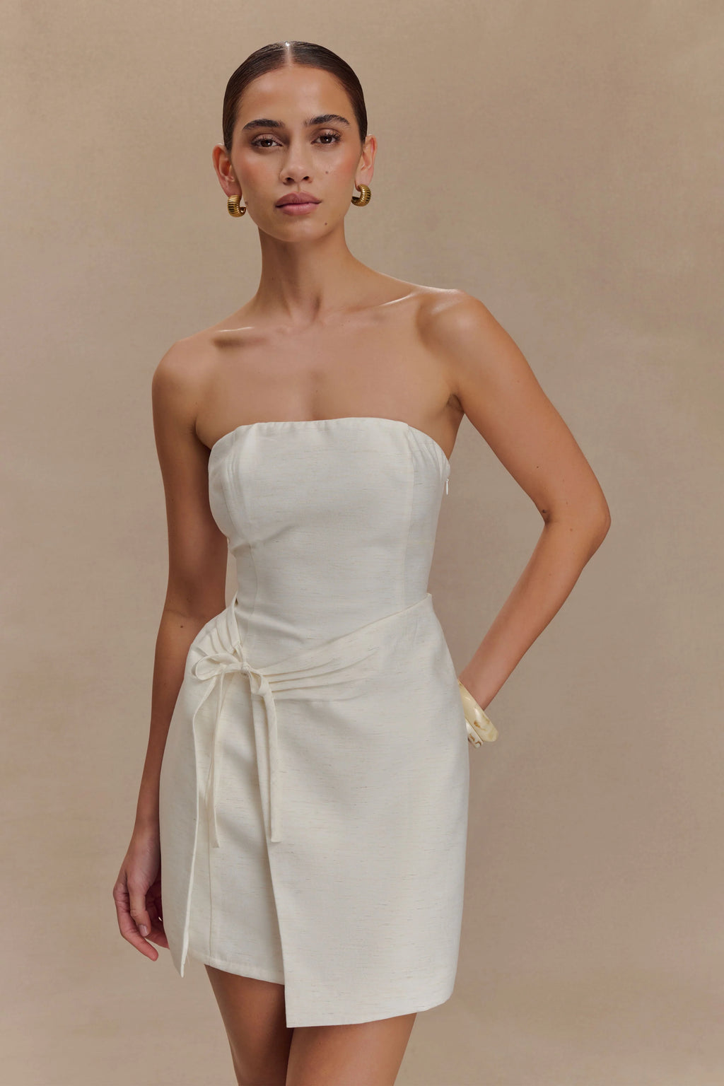 Steph Strapless Linen Mini Dress - White
