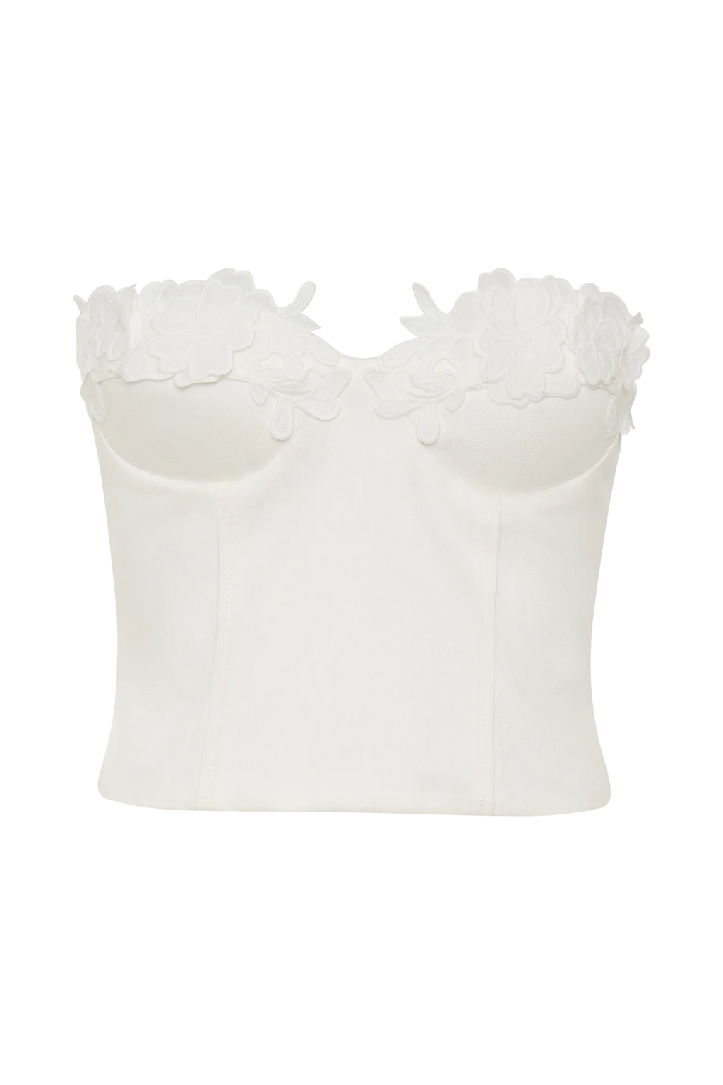 Melany Applique Denim Bustier - White