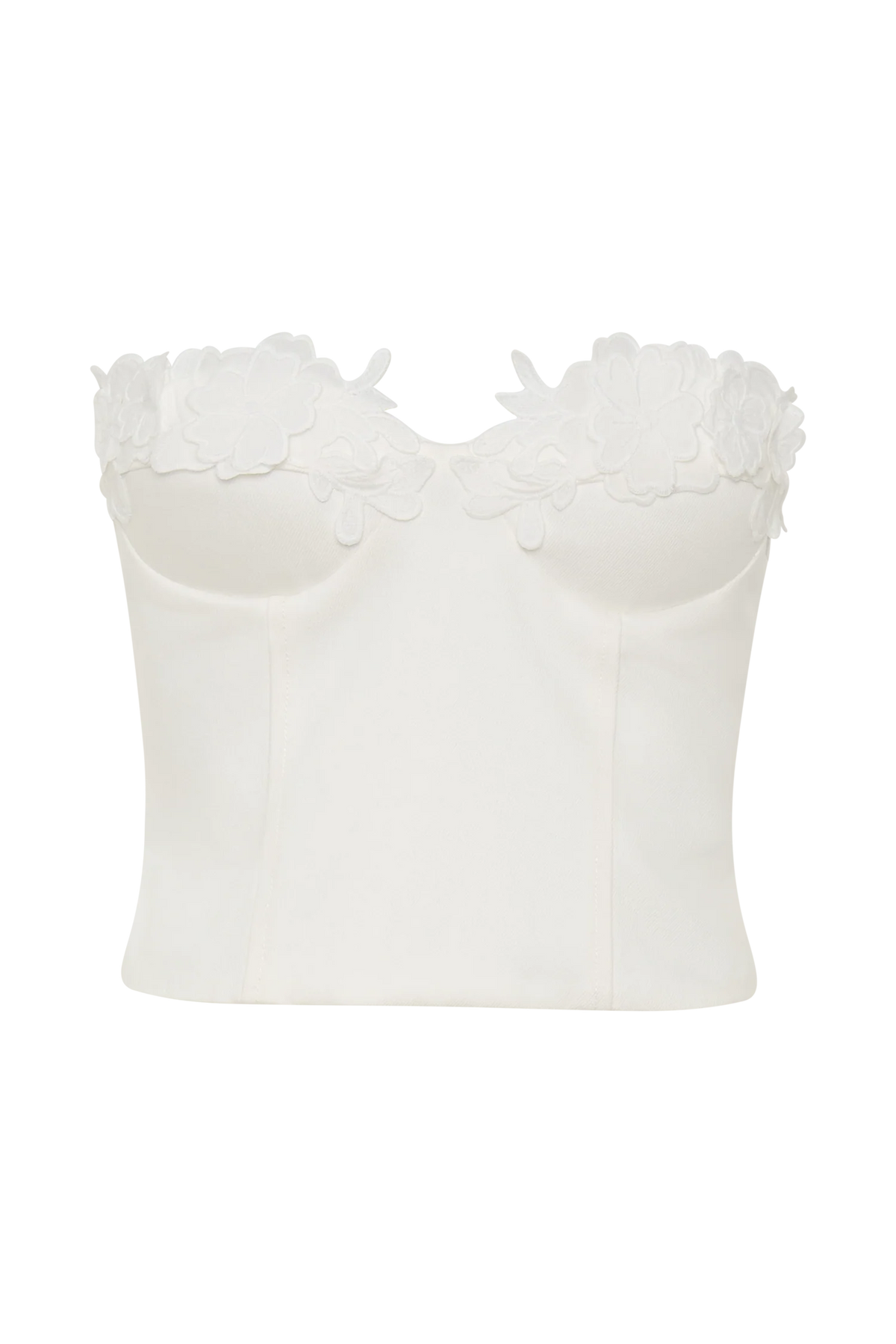 Melany Applique Denim Bustier - White