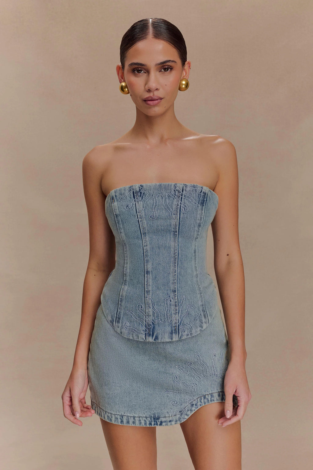 Alessia Embroidered Denim Mini Skirt - Light Vintage
