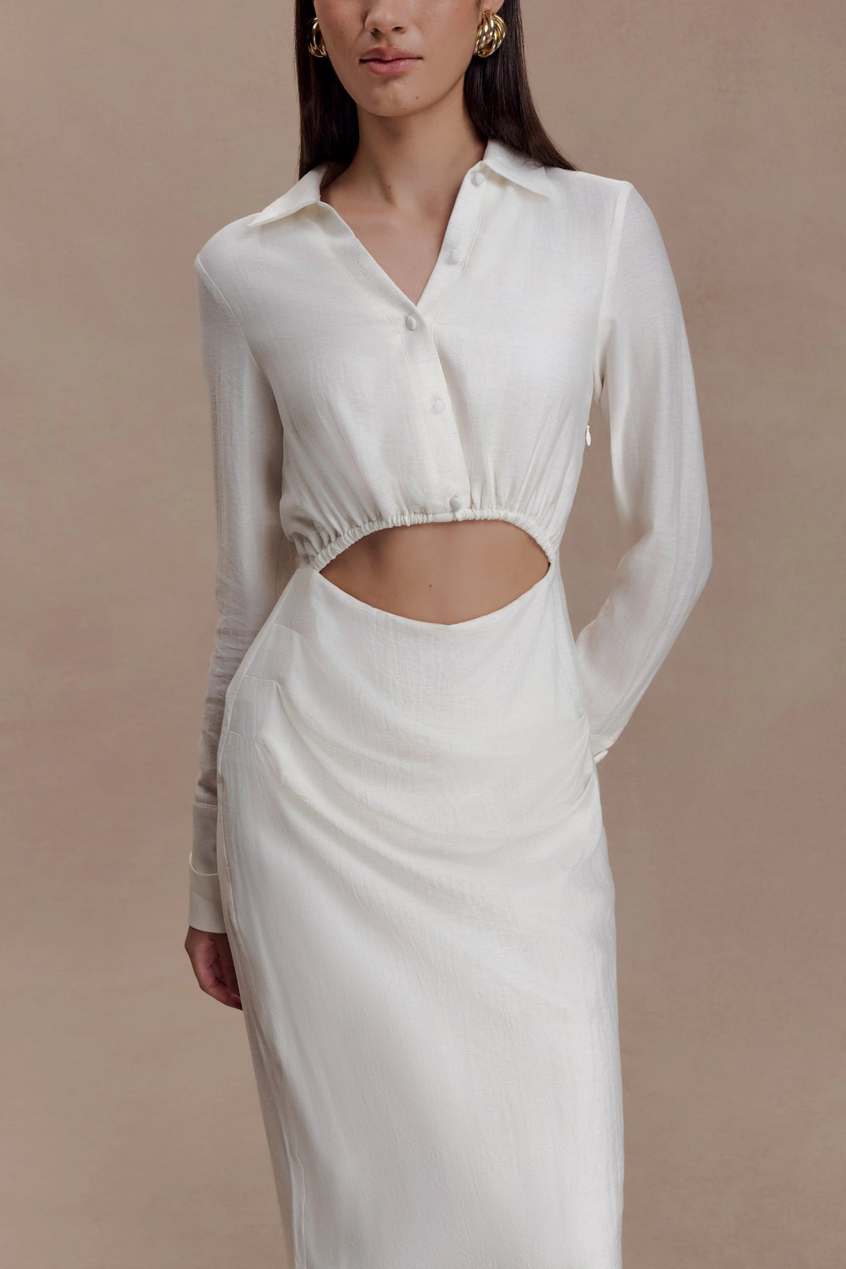 Cecilie Cut Out Shirt Midi Dress - White