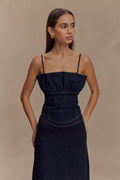 Cecilia Denim Frill Corset - Indigo Blue