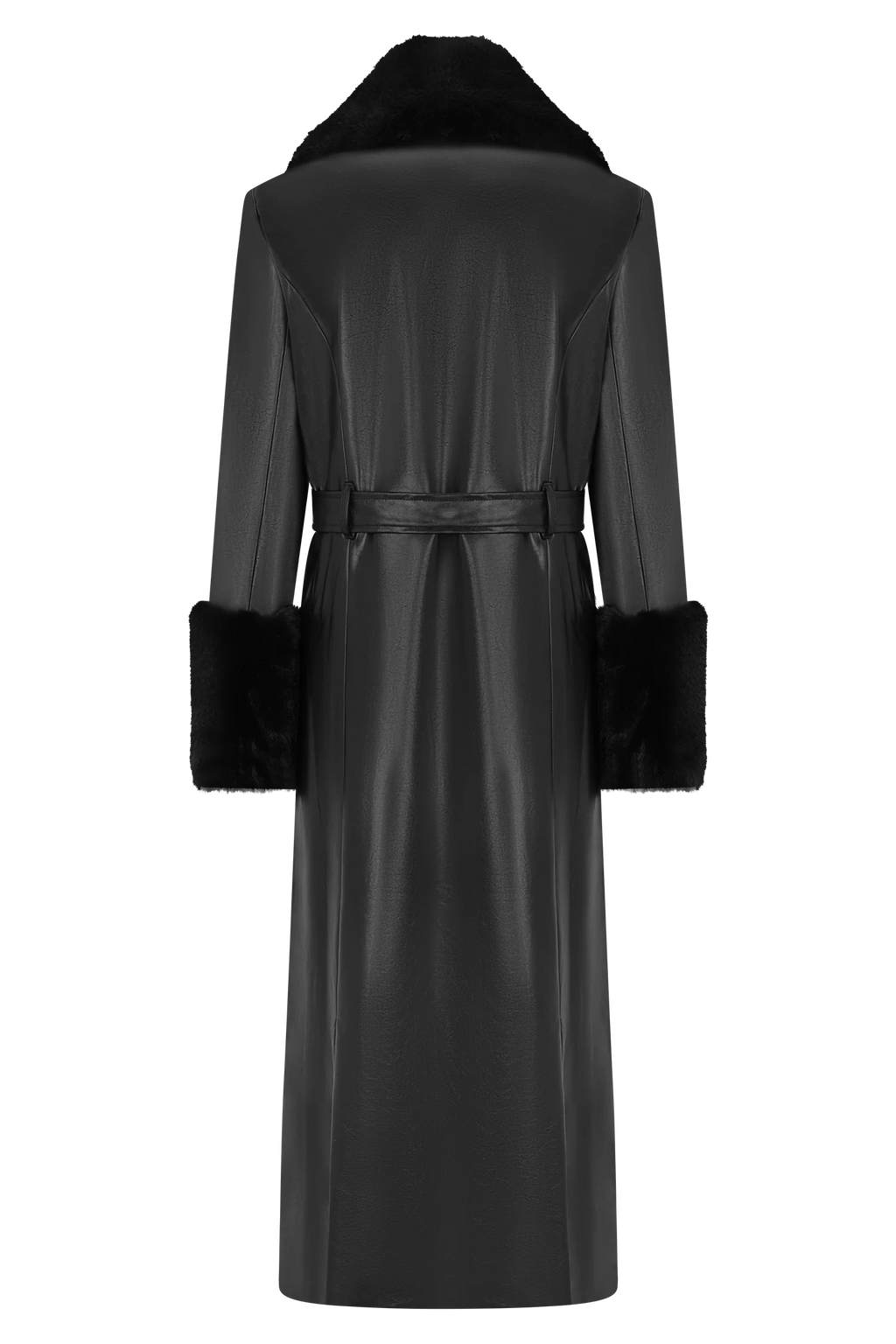 Bec Faux Leather Trench Coat With Faux Fur - Black