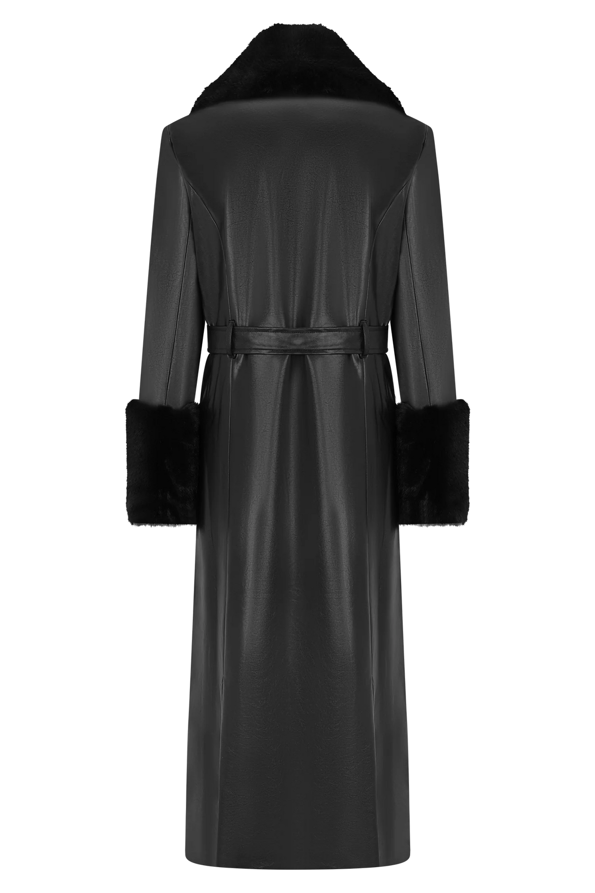 Bec Faux Leather Trench Coat With Faux Fur - Black