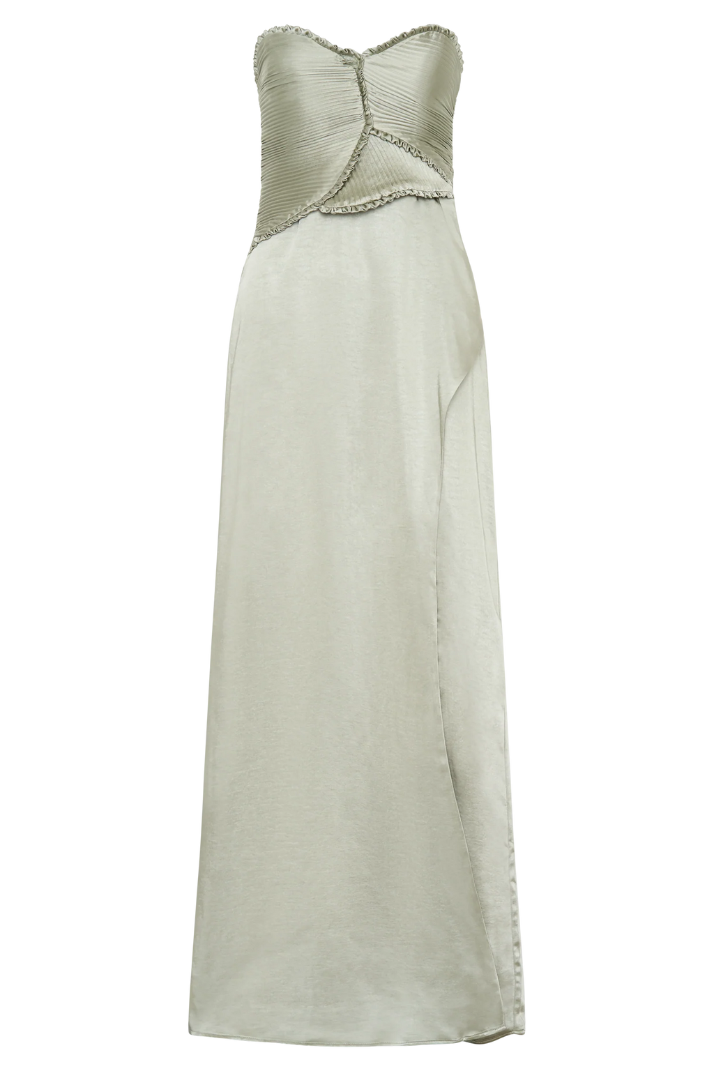 Larissa Satin Maxi Dress With Ruched Petals - Sage