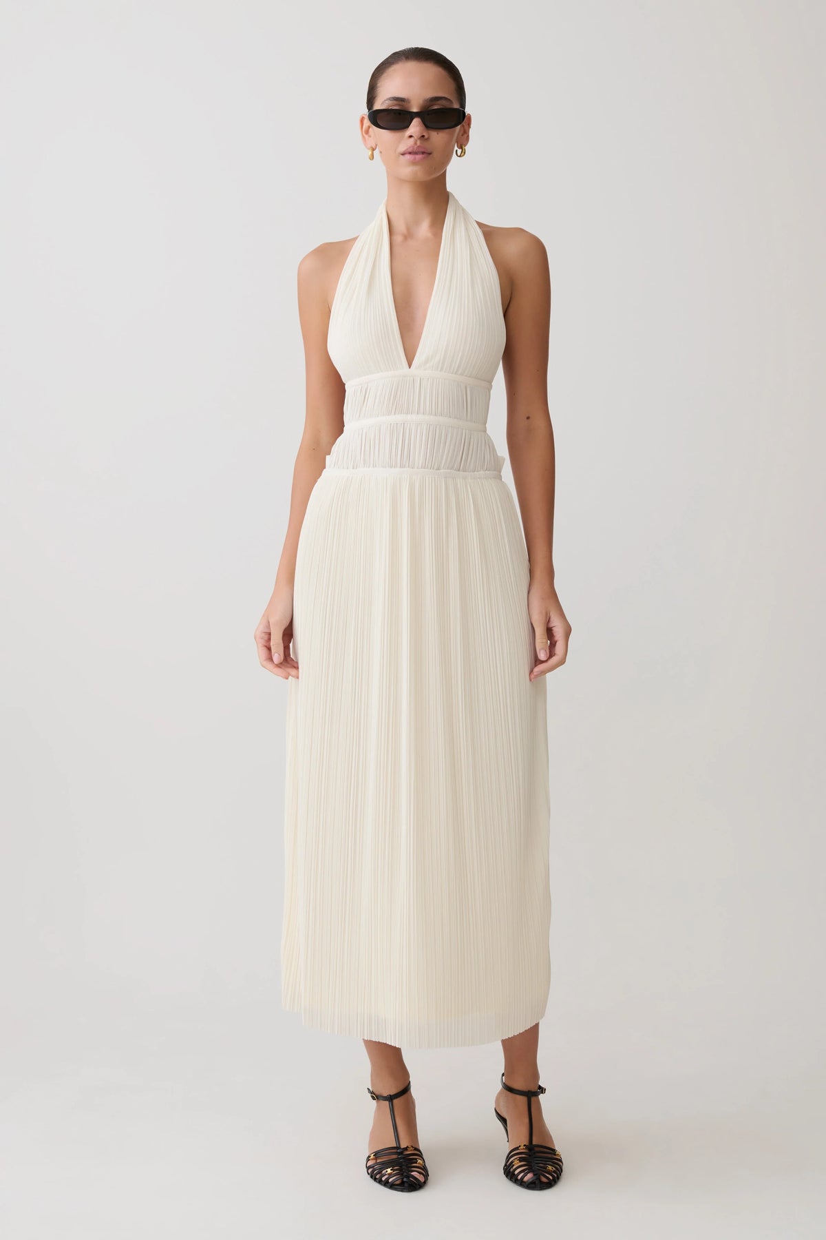 Thien Cowl Halter Midi Dress - Ivory