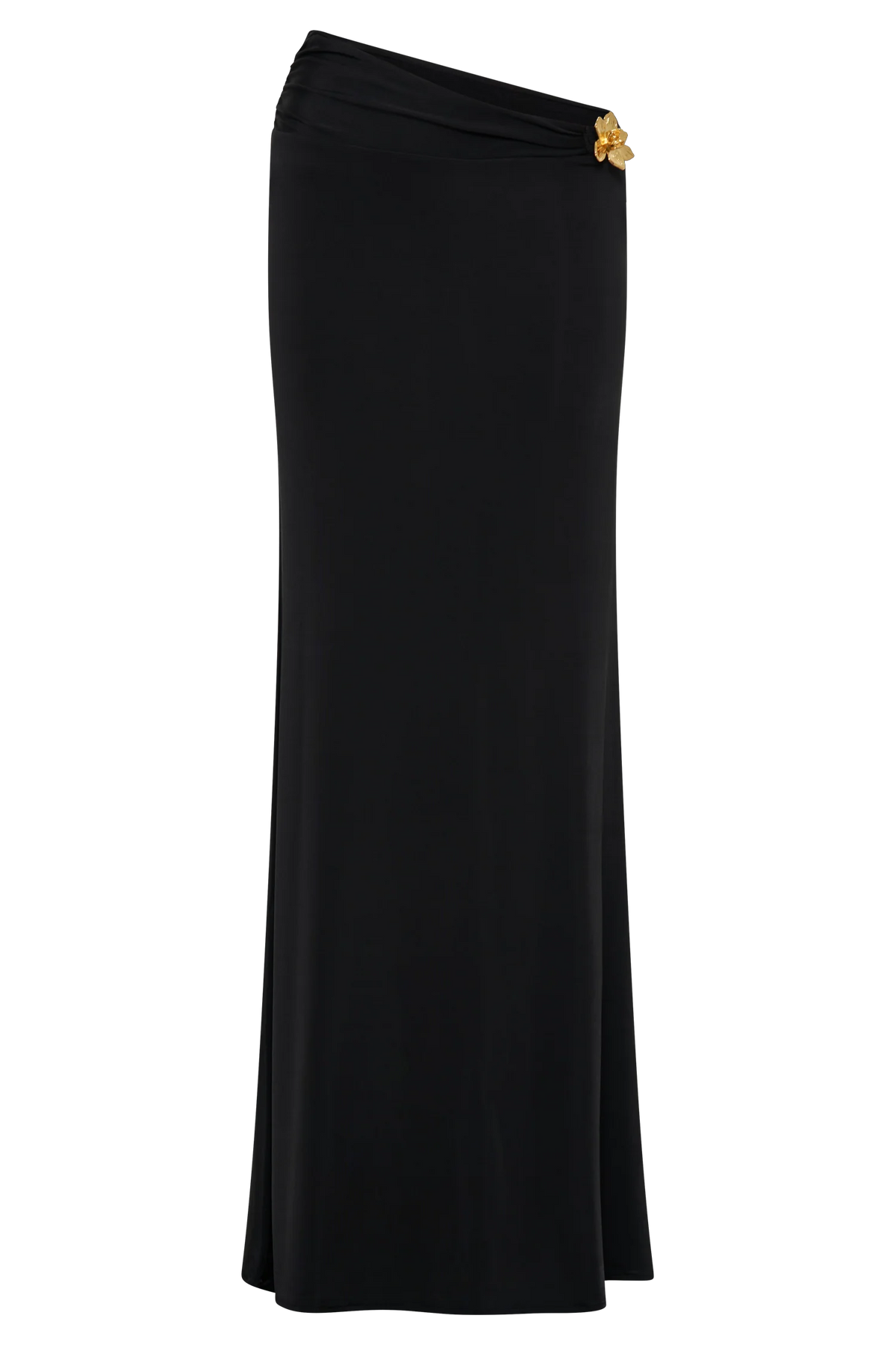 Ainsley Asymmetrical Maxi Skirt With Floral Hardware - Black