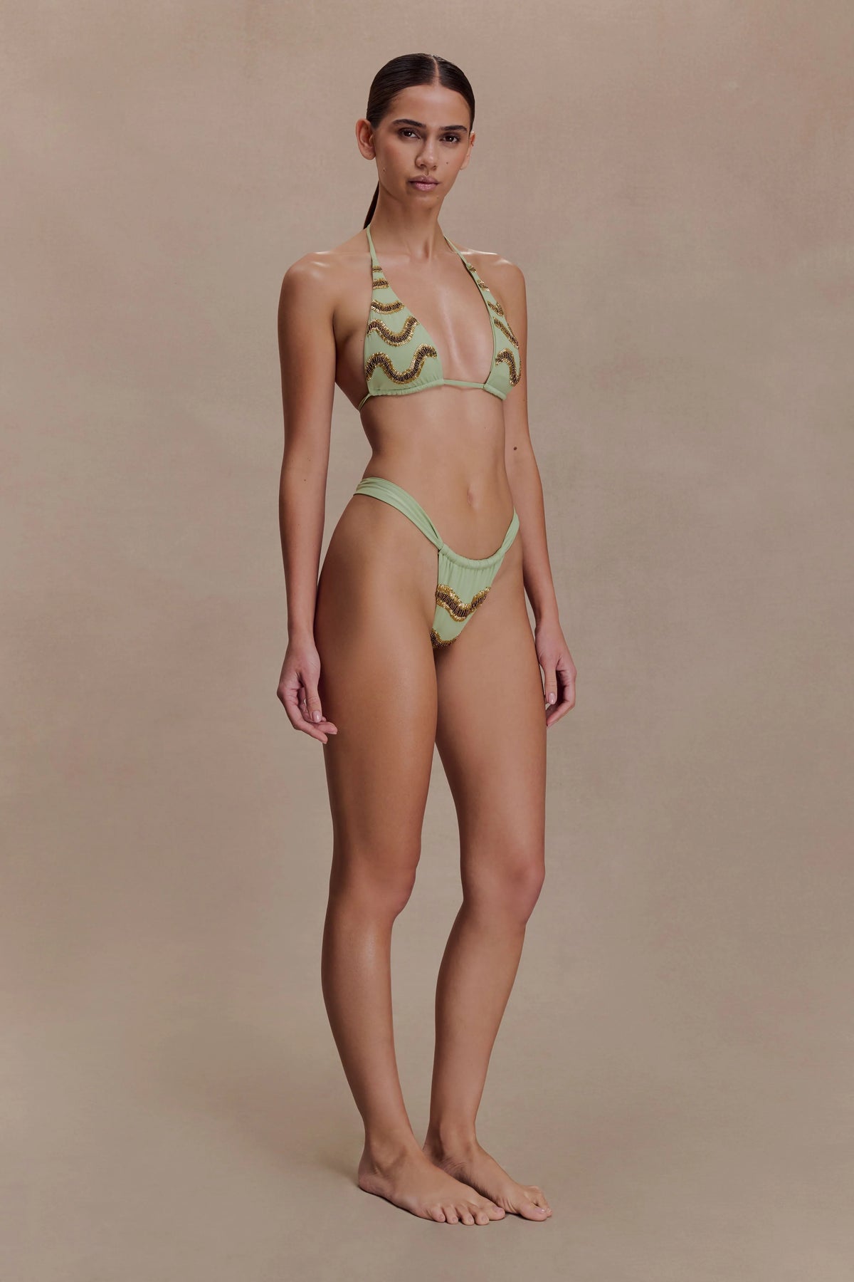 Robyn Beaded Bikini Bottom - Sage