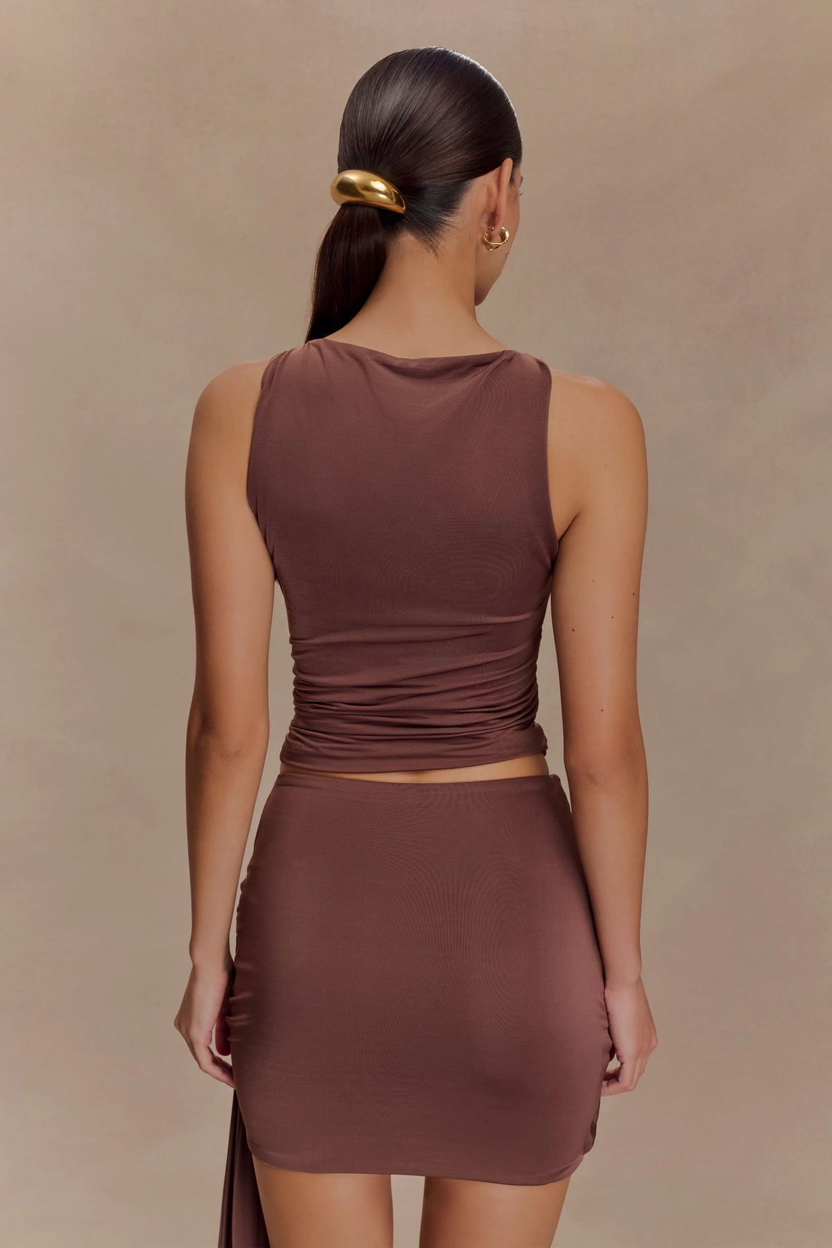 Alicent Slinky Beaded Top - Chocolate