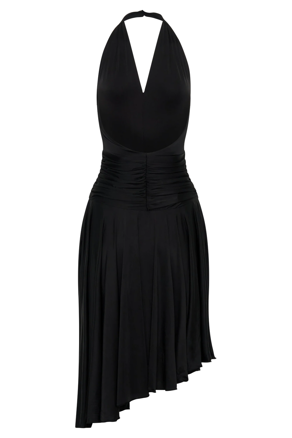 Zelda Asymmetric Slinky Midi Dress - Black