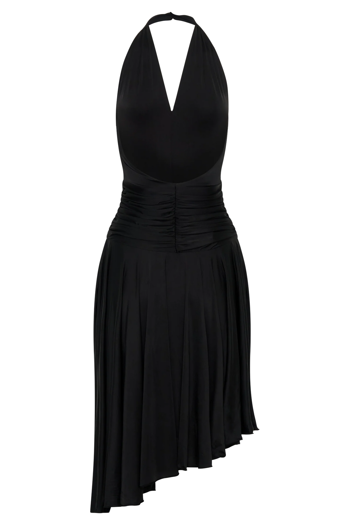 Zelda Asymmetric Slinky Midi Dress - Black