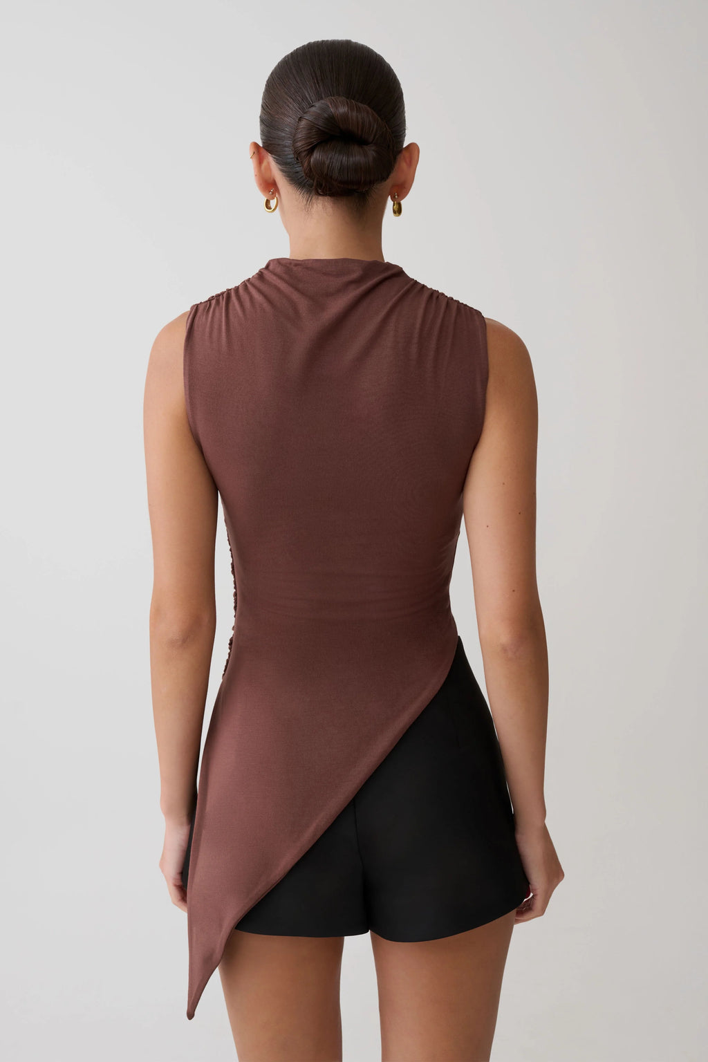 Suong High Neck Gathered Top - Mocha