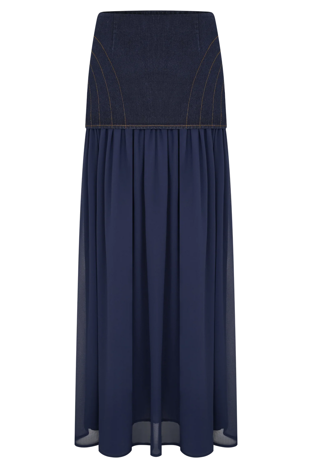 Tully Chiffon Denim Maxi Skirt - Indigo Blue