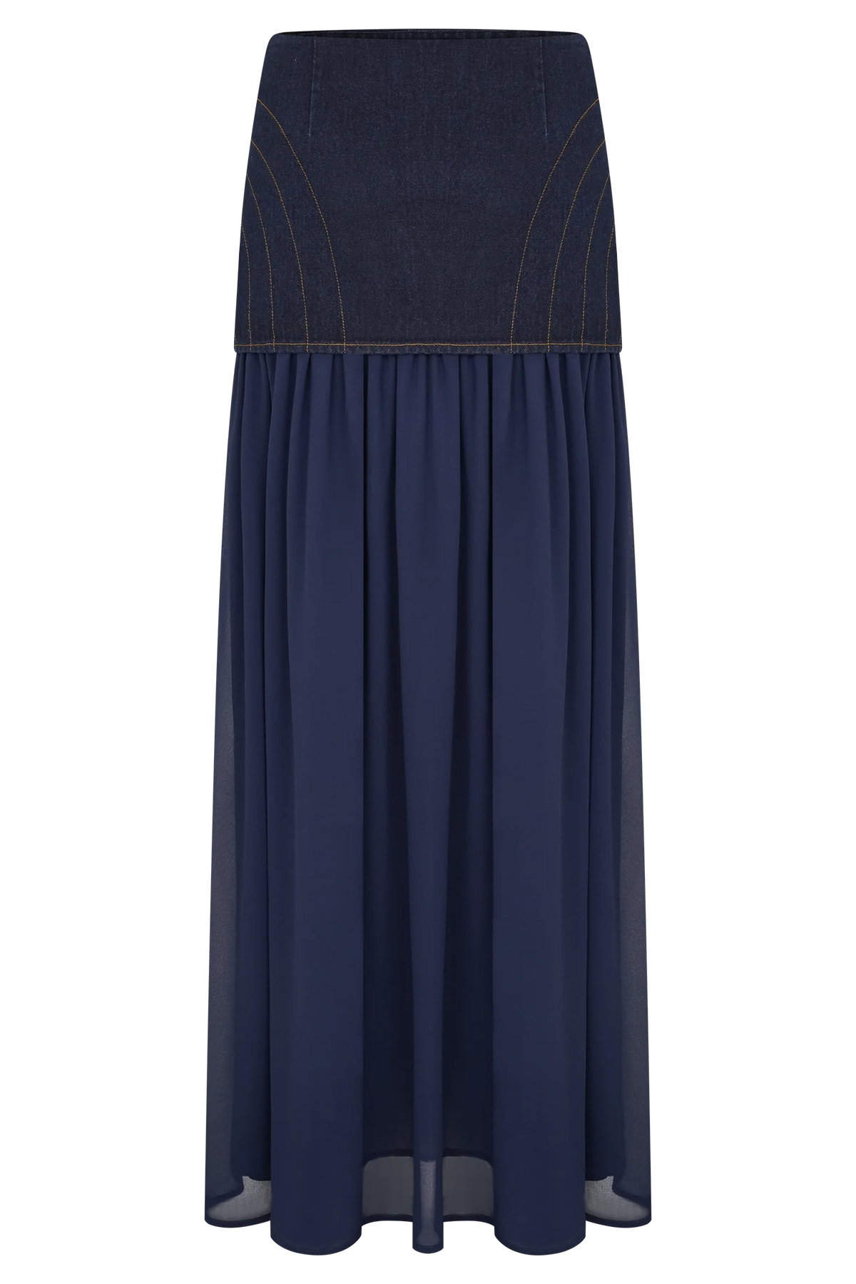 Tully Chiffon Denim Maxi Skirt - Indigo Blue