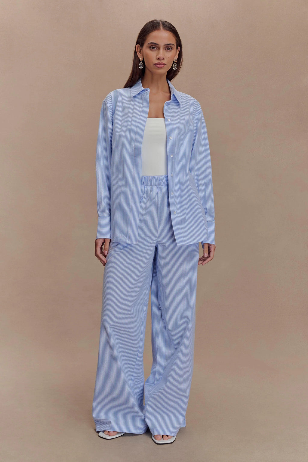 Hansen Wide Leg Pants - Blue Pinstripe