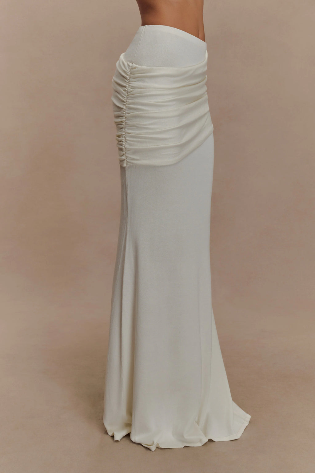 Irene Gathered Knit Maxi Skirt - Ivory