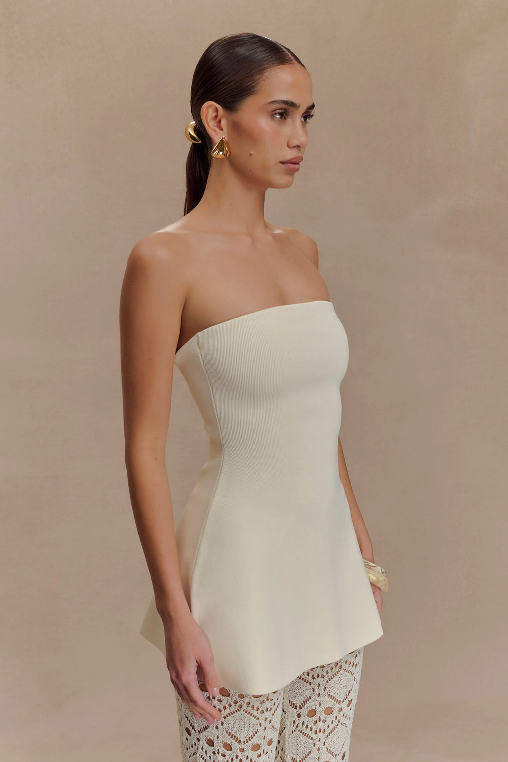 Anette Bandage Knit Strapless Top - Ivory