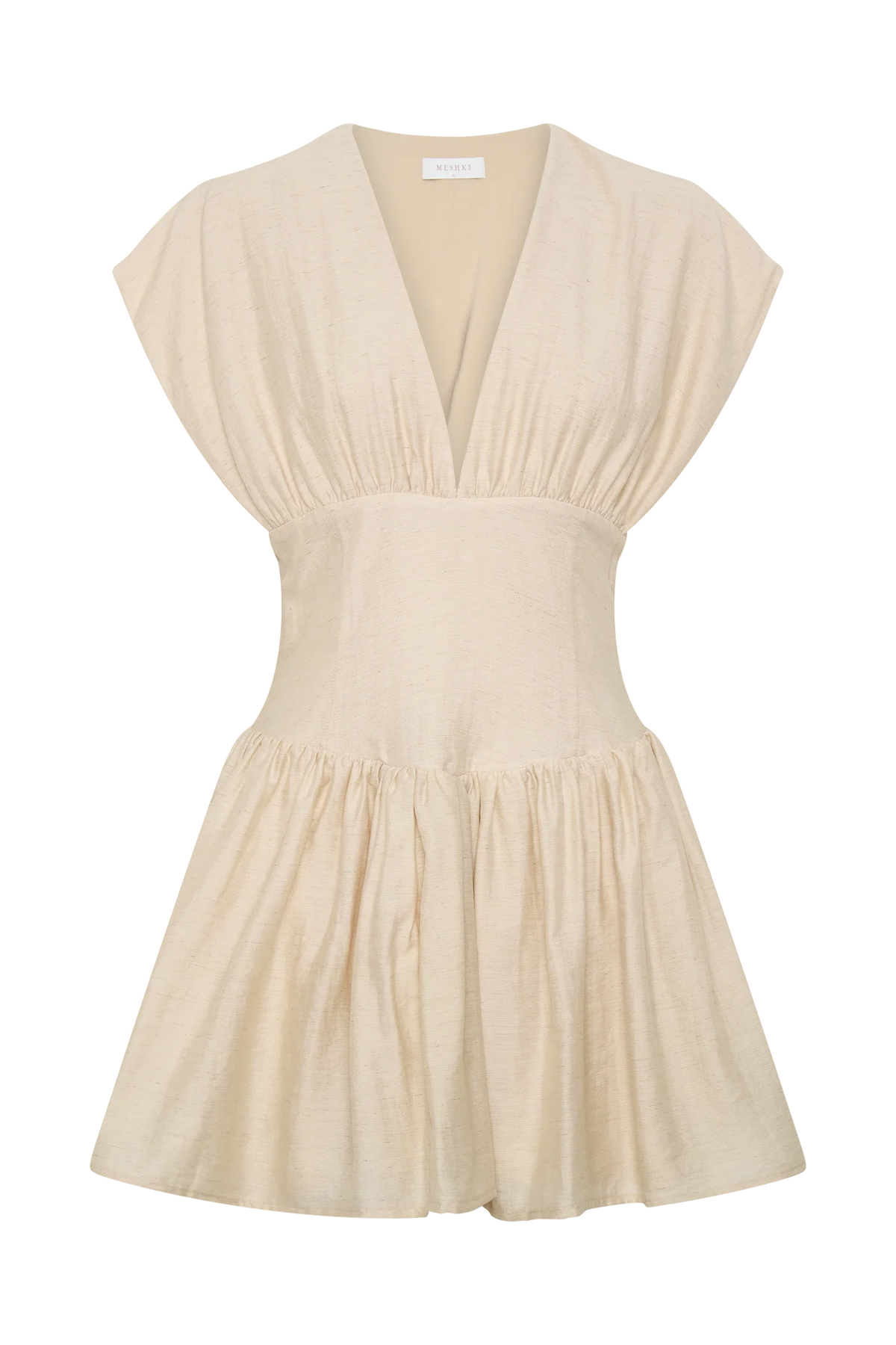 Arabella Cinched Waist Linen Mini Dress - Natural