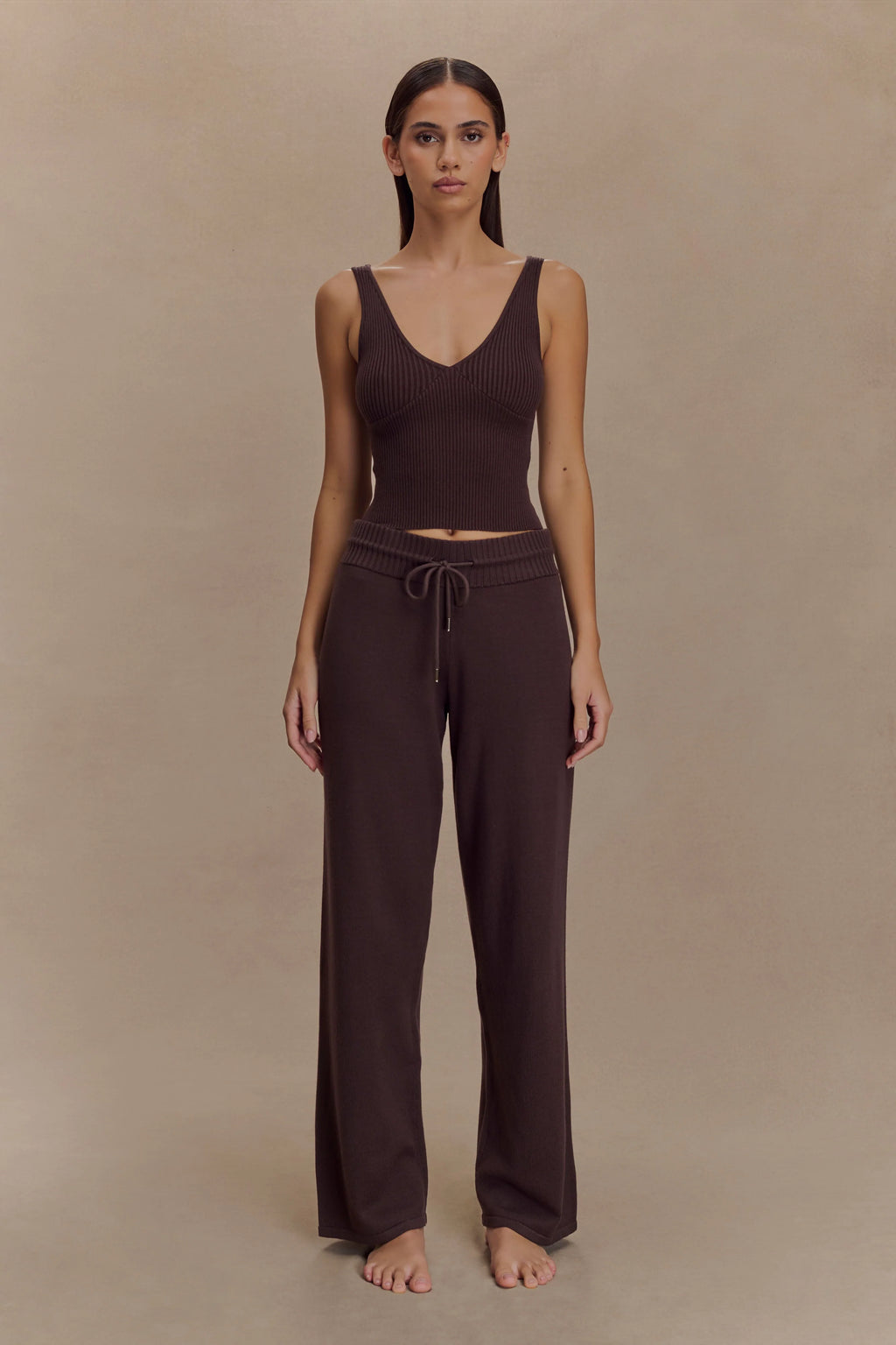 Natalya Ribbed Knit Cami Top - Dark Chocolate