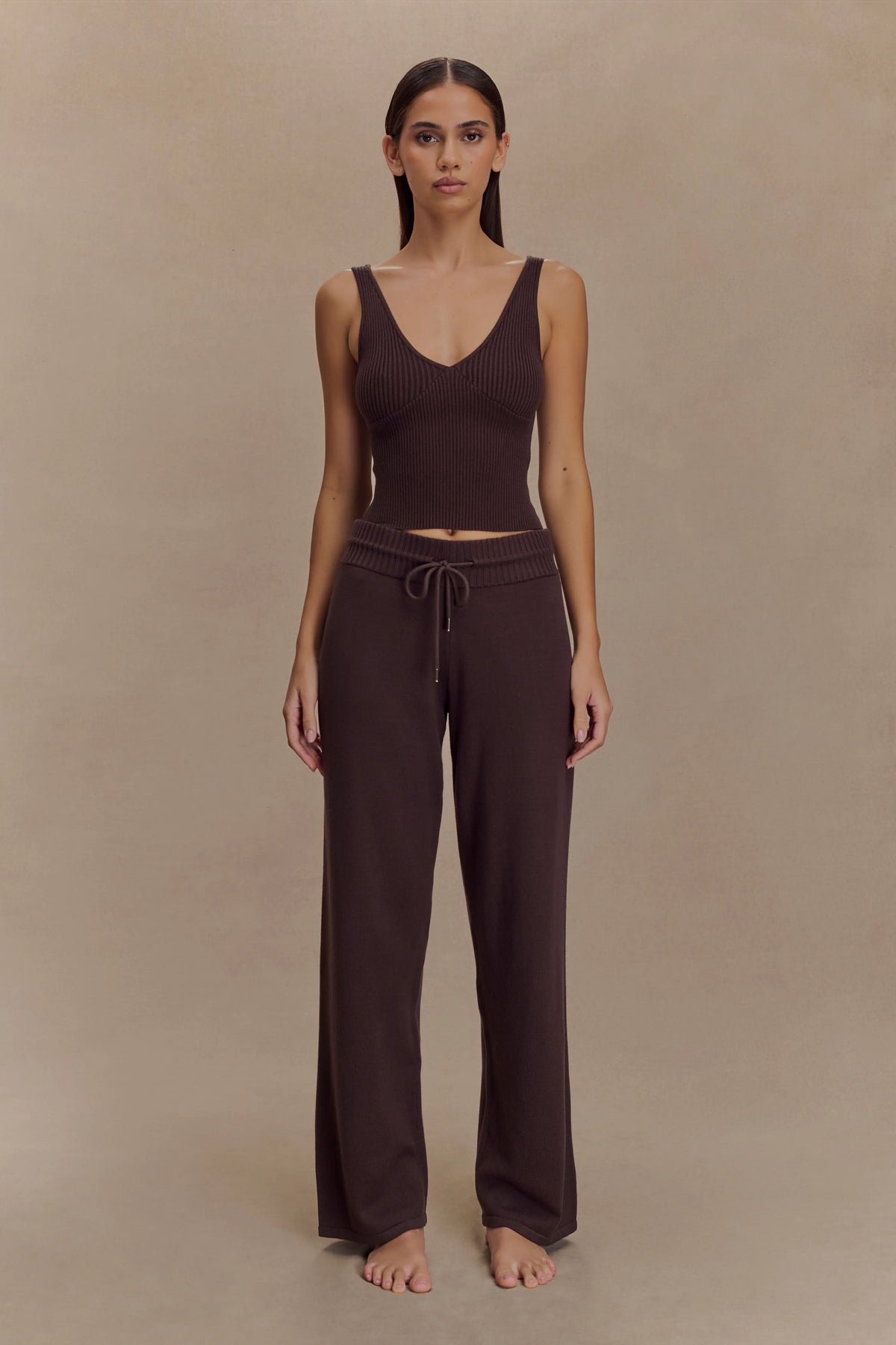 Natalya Ribbed Knit Cami Top - Dark Chocolate