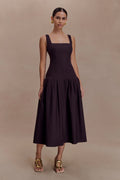 Natascha Drop Waist Cotton Midi Dress - Chocolate