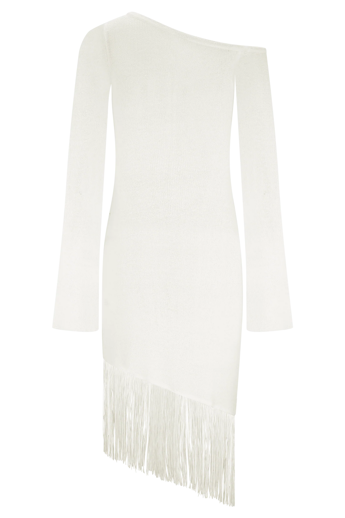 Kayden Fringe Off Shoulder Knit Mini Dress - Ivory