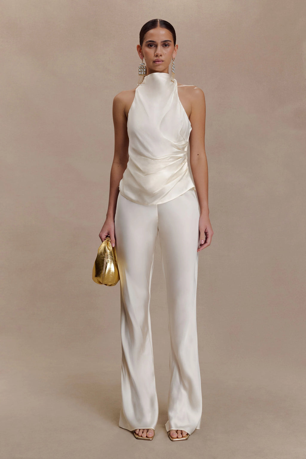 Bianca Satin Halter Top - Ivory
