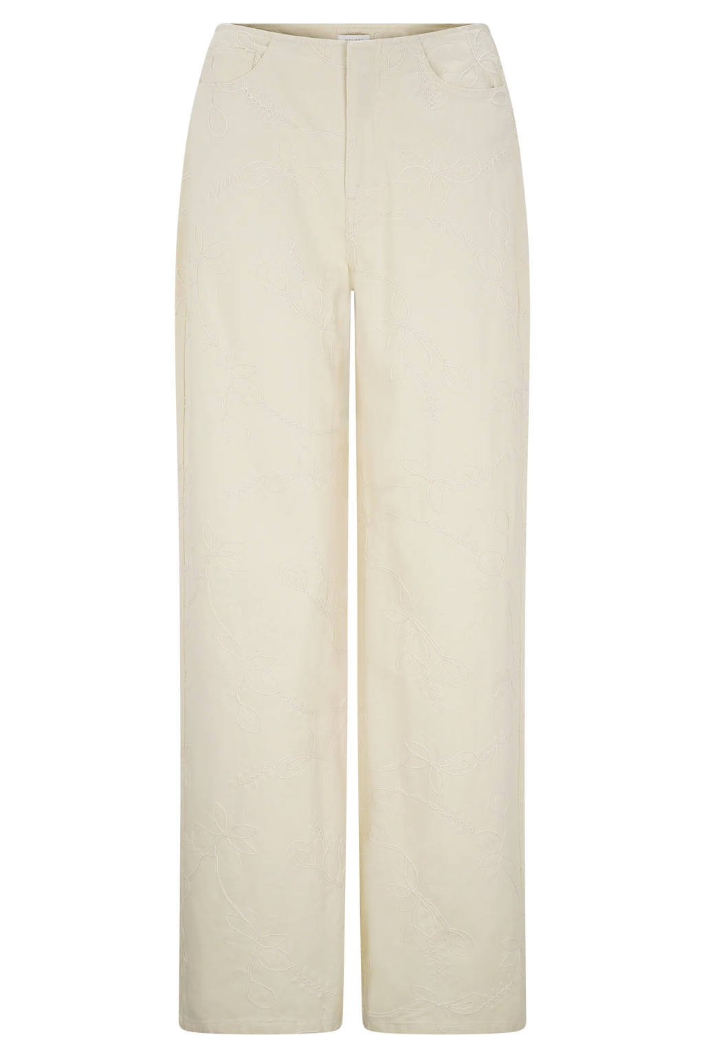 Ebony Embroidered Denim Jeans - Cream