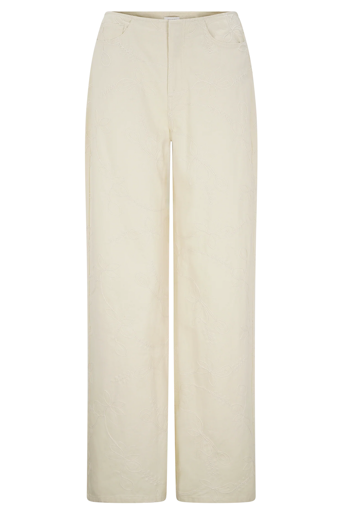 Ebony Embroidered Denim Jeans - Cream