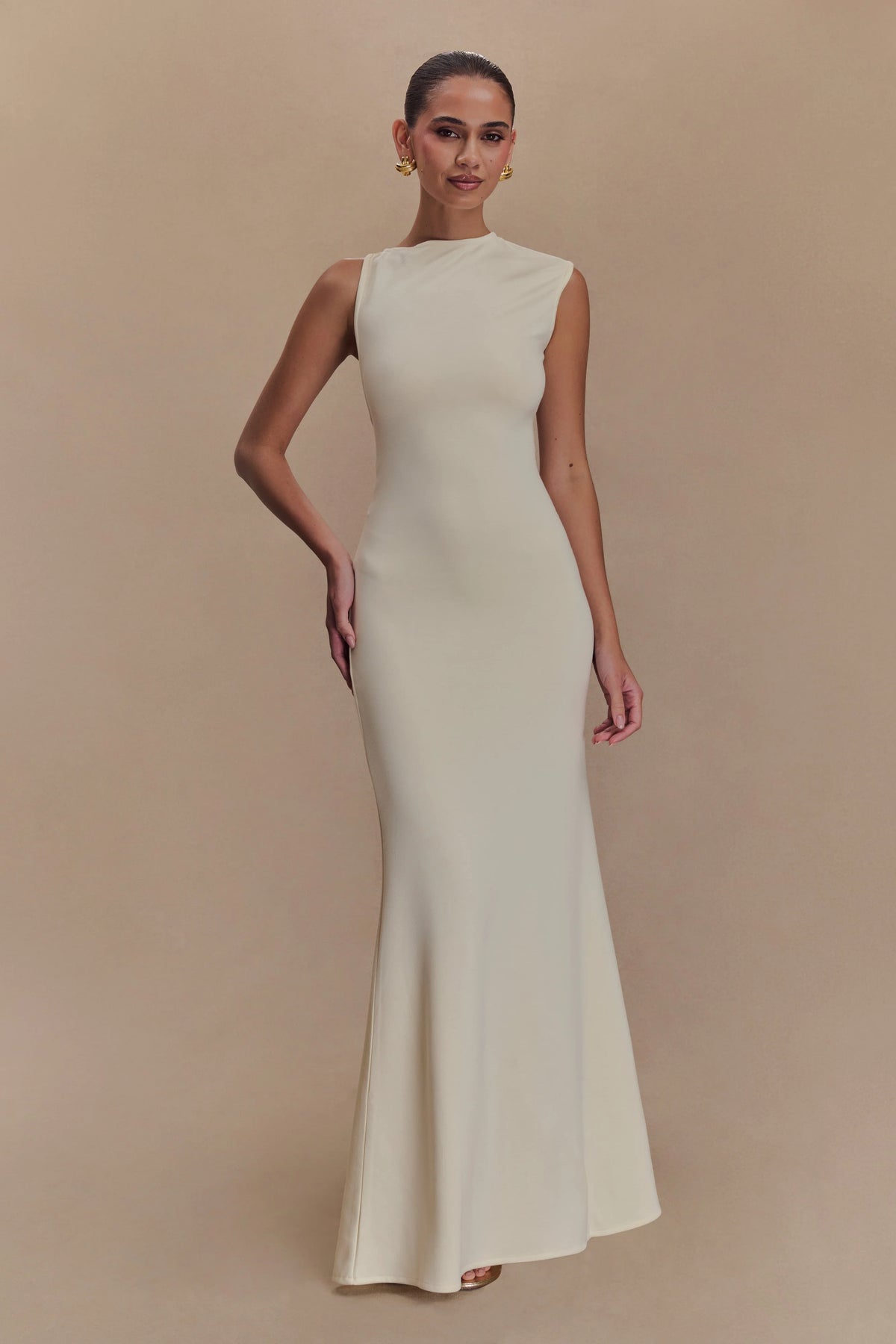 Katerina Scuba Jersey Cut Out Maxi Dress - Ivory