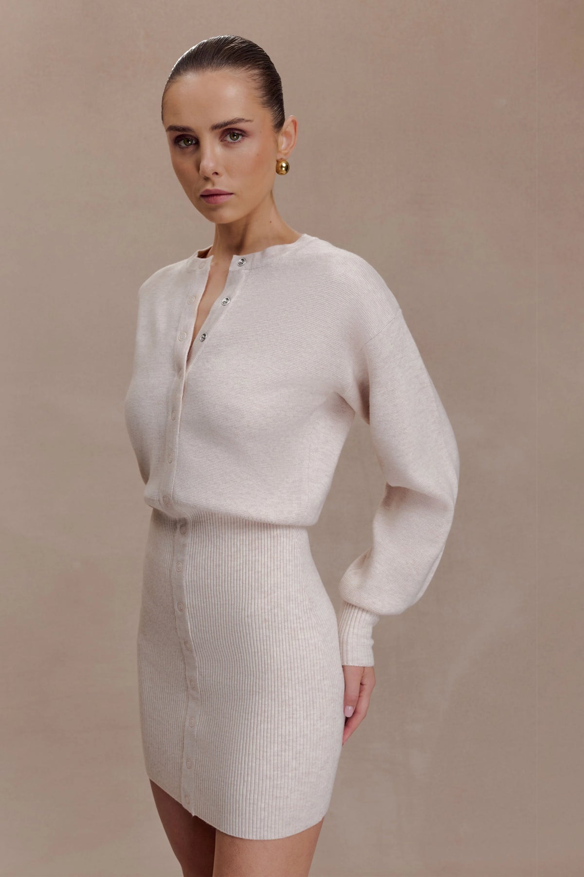 Xaden Wool Mix Knit Mini Dress - Oat Marle