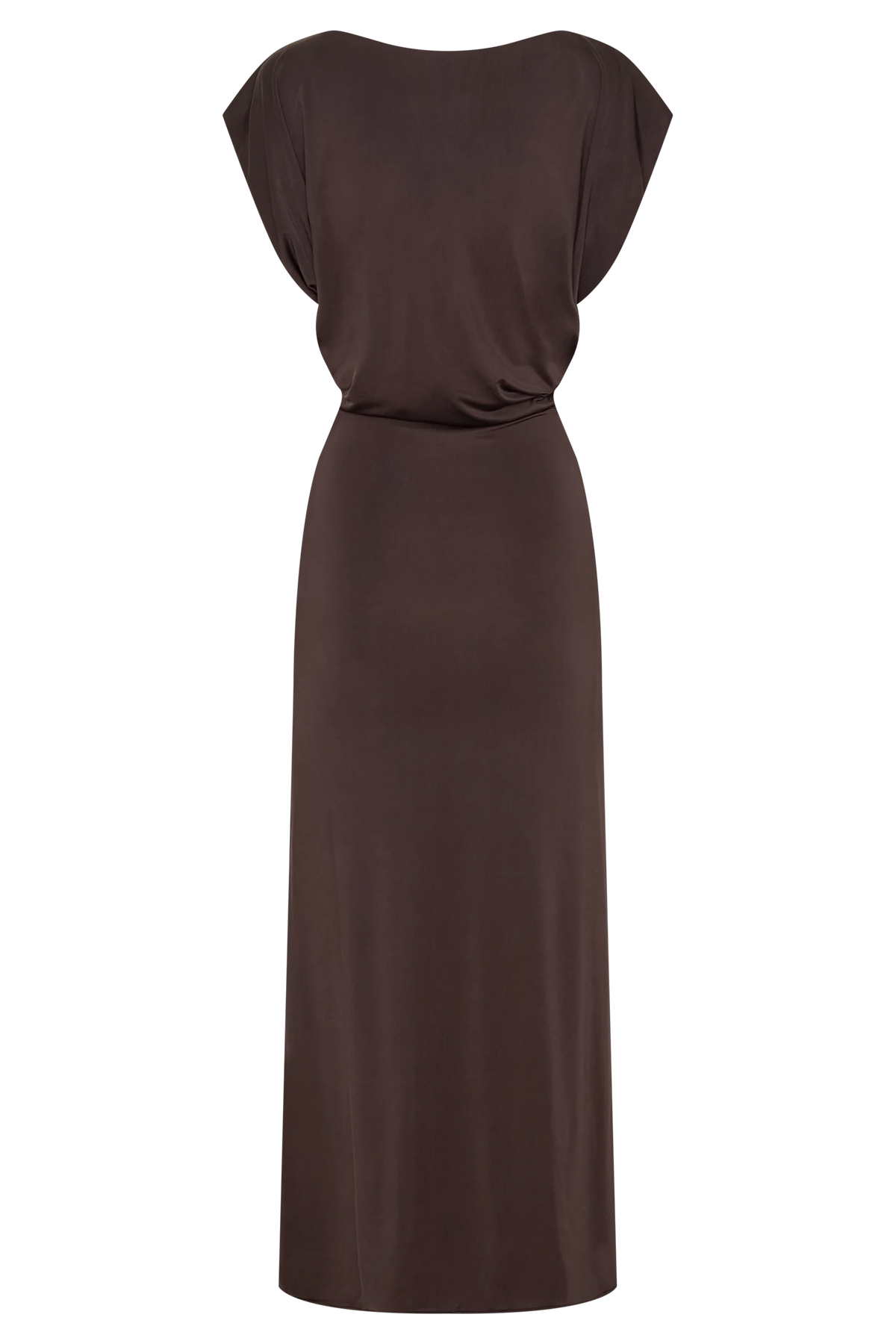 Maiara Shortsleeve Slinky Tie Maxi Dress - Chocolate