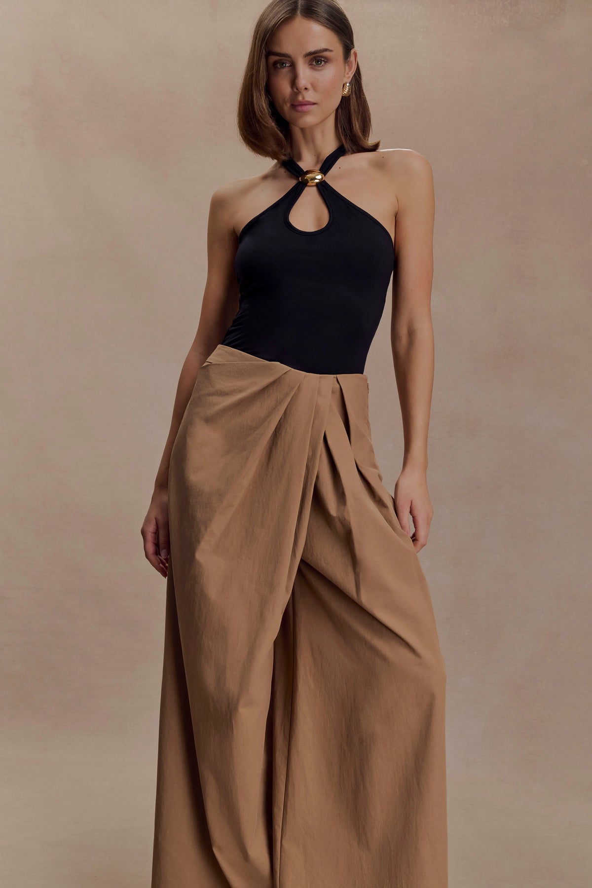 Owen Draped Wide Leg Pants - Mocha