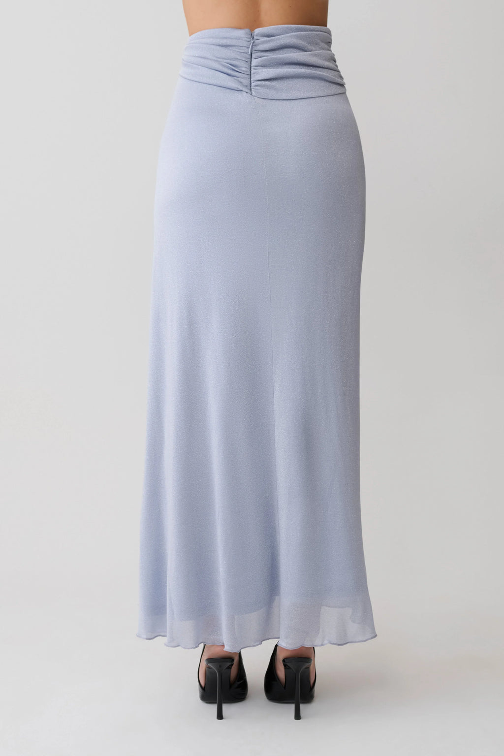 Adrienne Lurex Knot Maxi Skirt - Pastel Blue