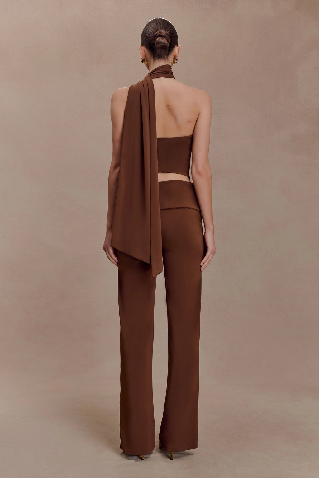 Lydia Slinky Asymmetrical Halter Top - Chocolate