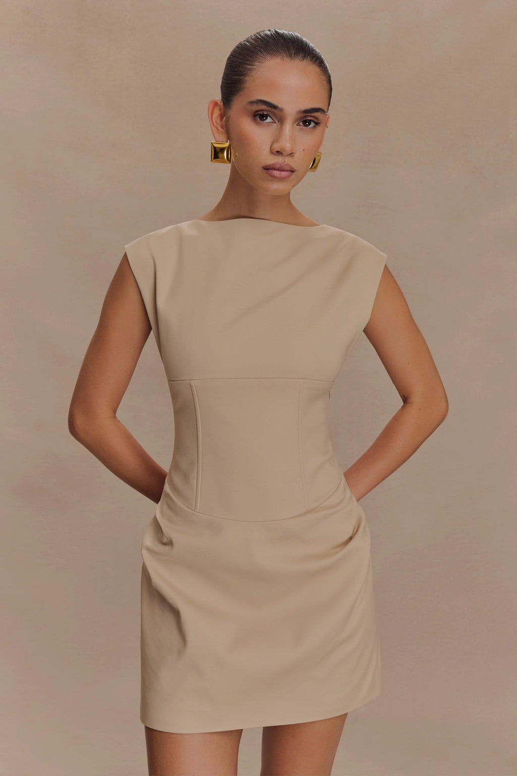 Doris Sleeveless Mini Dress - Camel