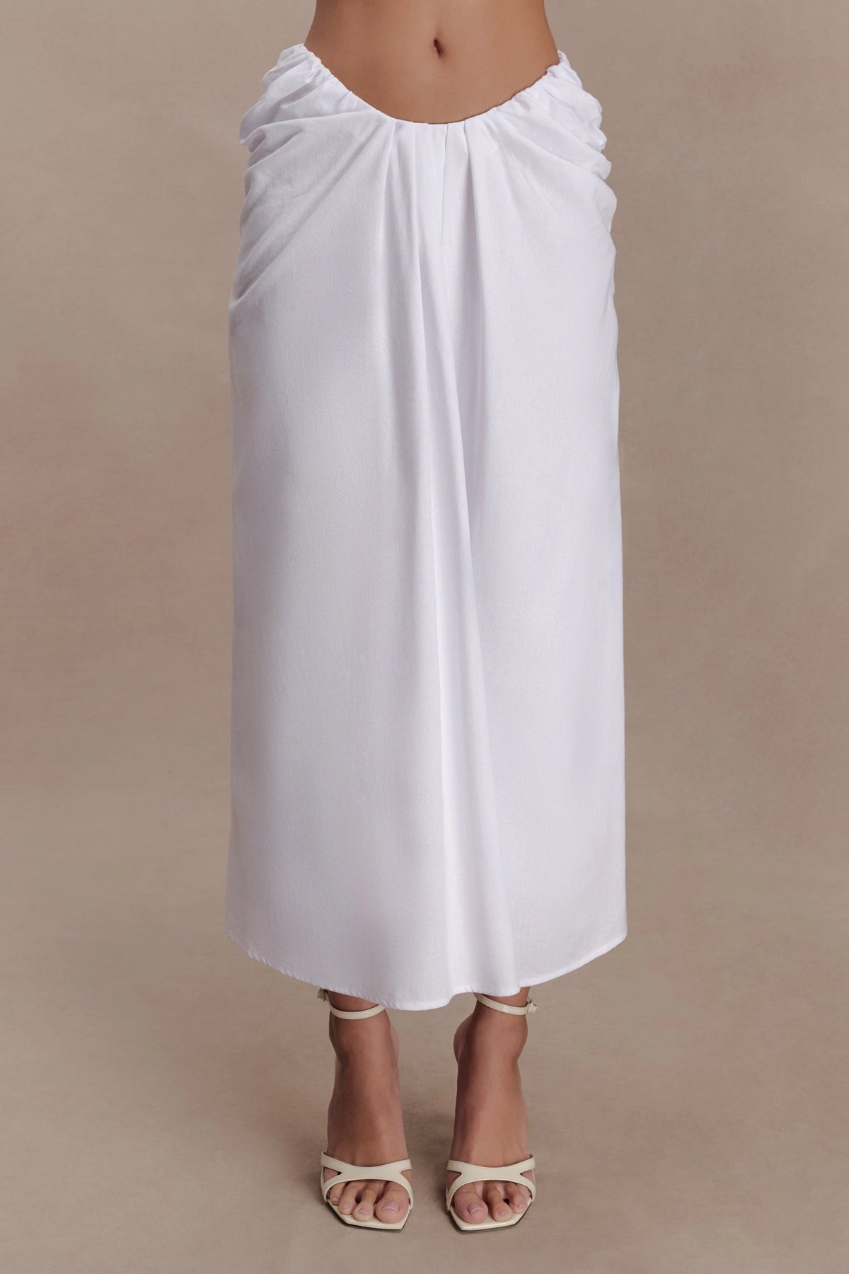 Talia Draped Linen Midi Skirt - White