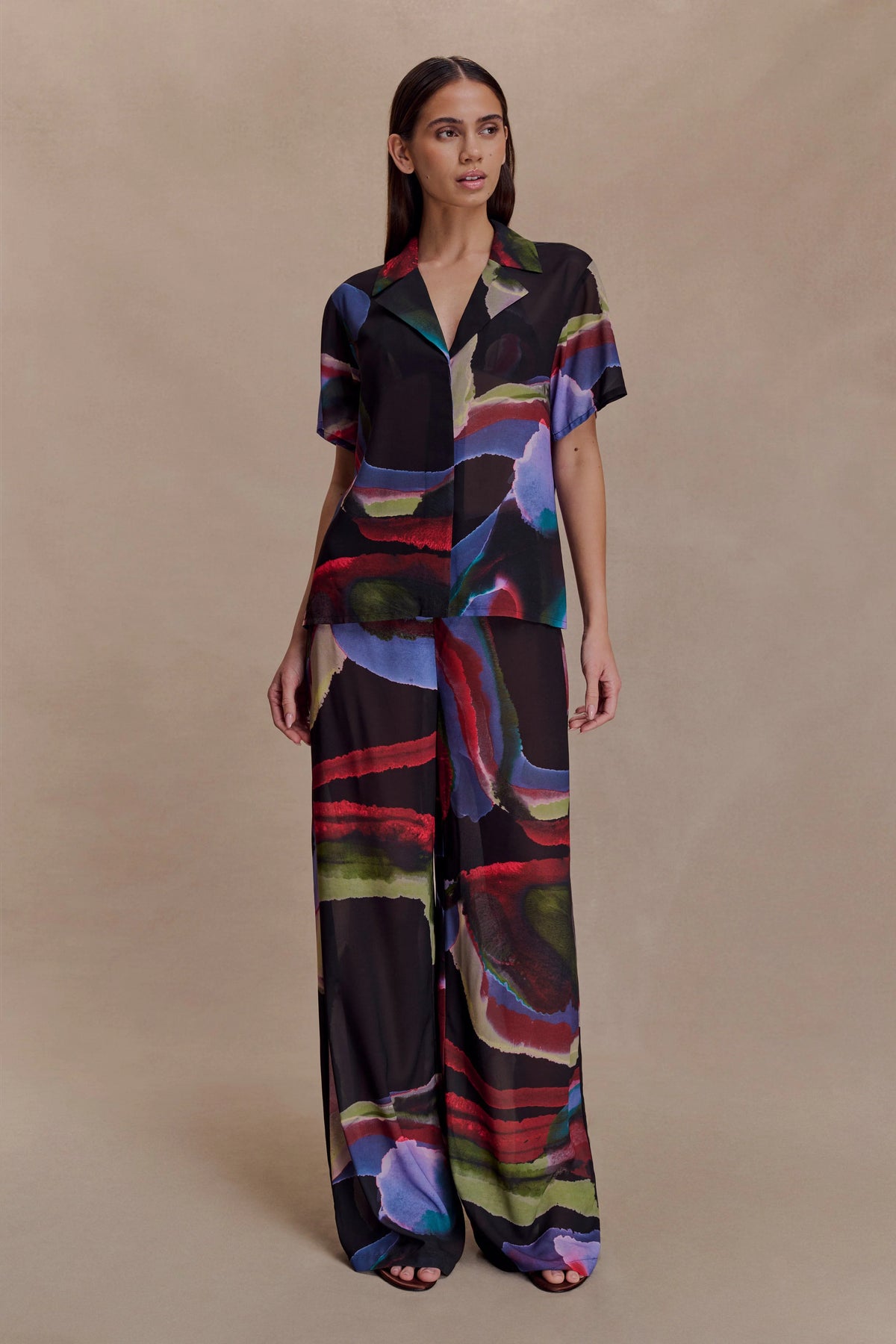 Rachel Chiffon Short Sleeve Shirt - Multi Fluid Reverie Print