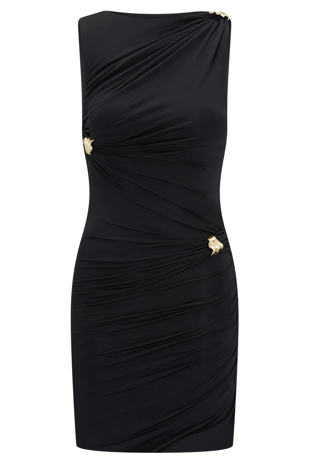 Amia Slinky Sleeveless Mini Dress With Hardware - Black
