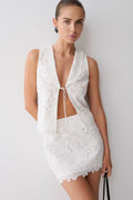 Tessa Broderie Tie Front Sleeveless Top - White