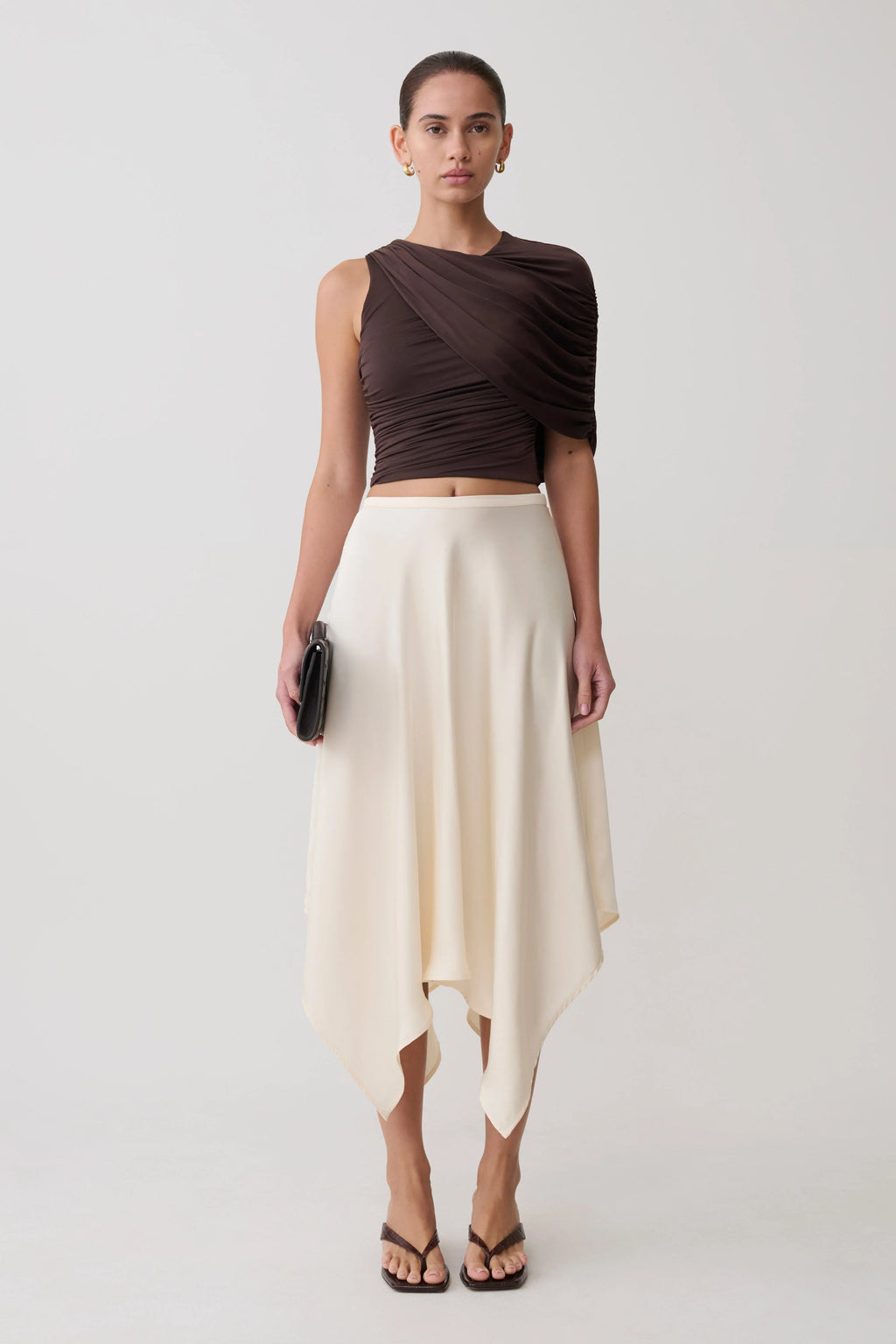 Adrienne One Shoulder Slinky Top - Chocolate