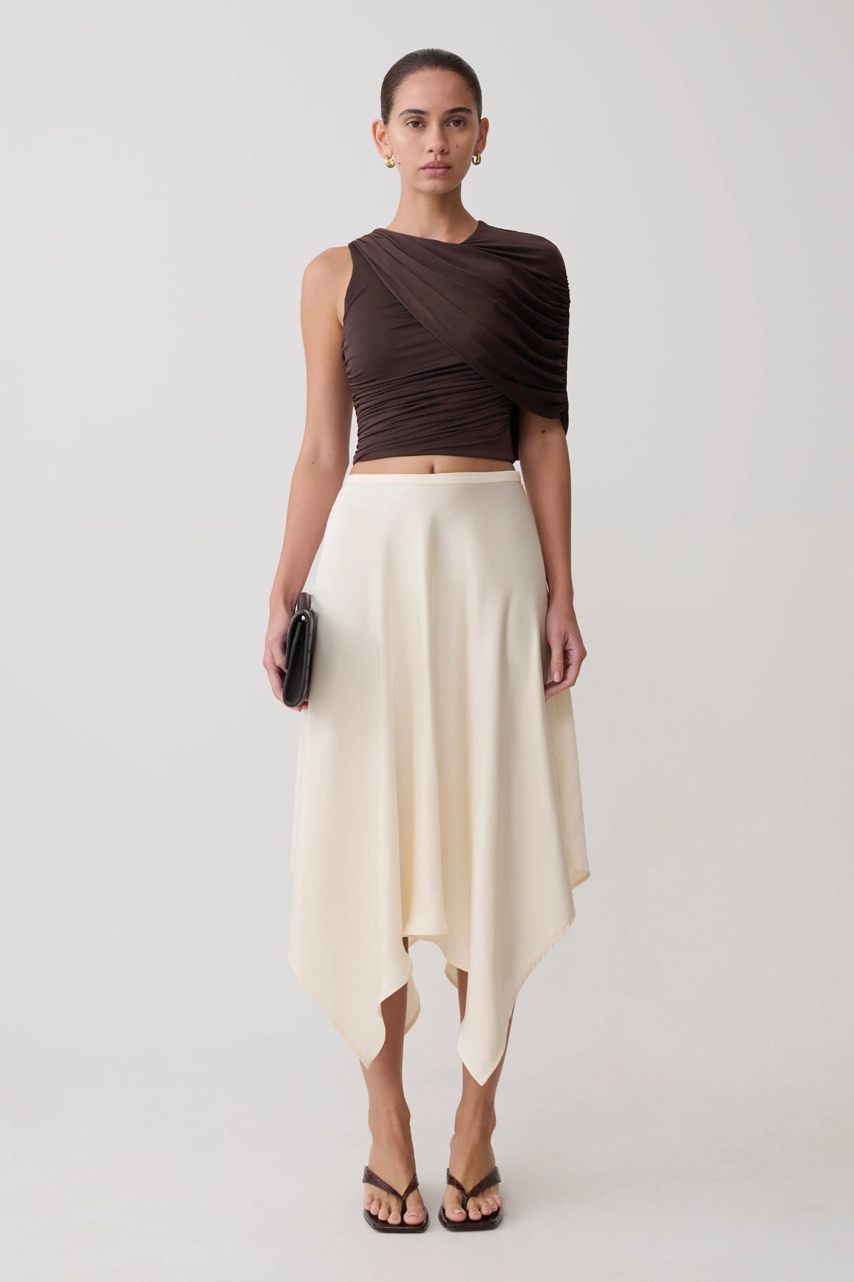 Adrienne One Shoulder Slinky Top - Chocolate