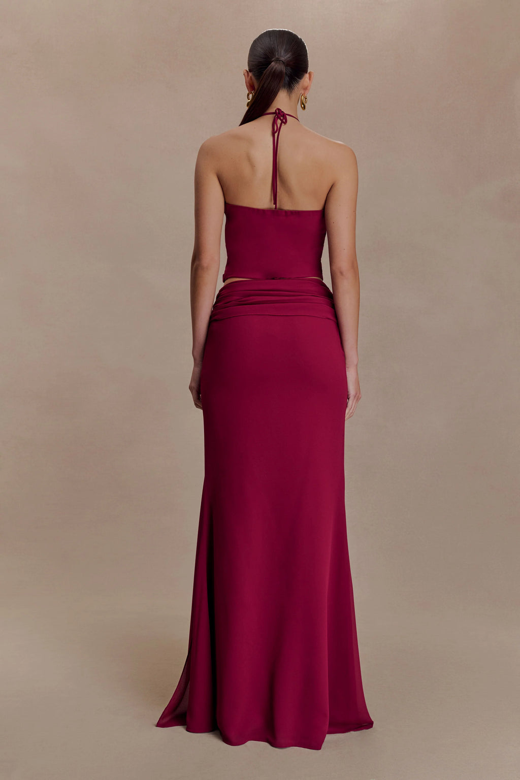 Celina Chiffon Halter Top With Hardware - Cherry Red