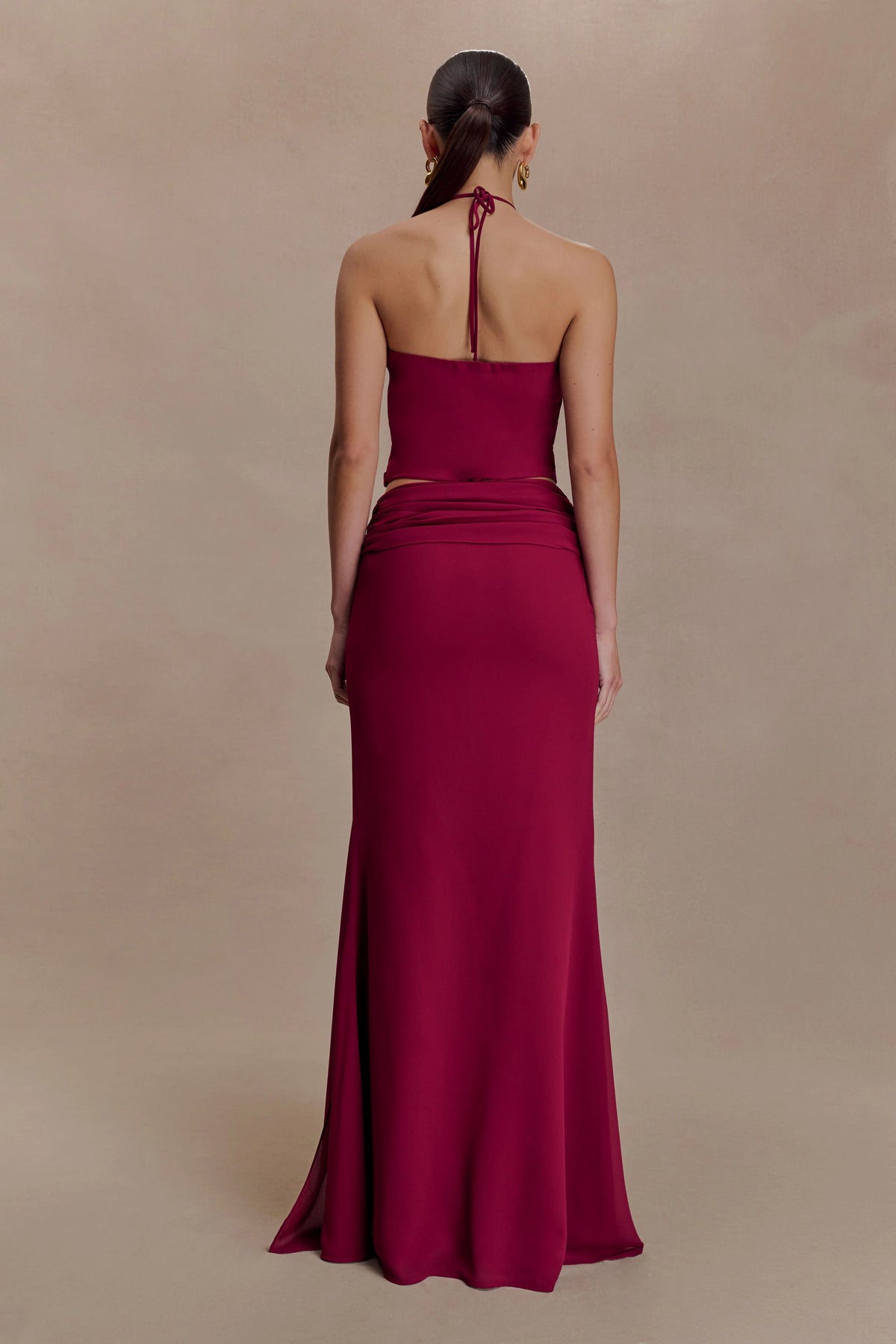 Celina Chiffon Halter Top With Hardware - Cherry Red