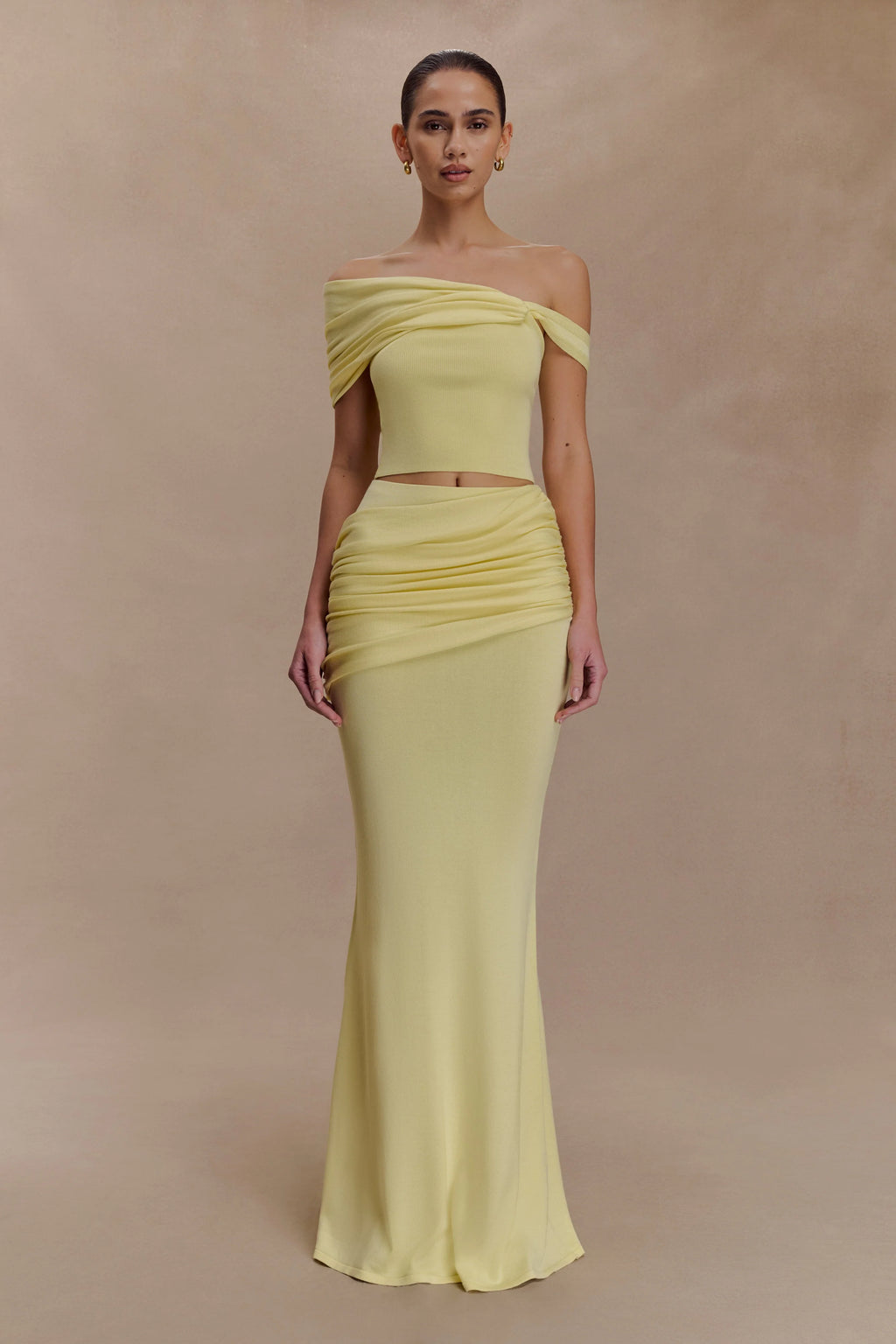 Irene Gathered Knit Maxi Skirt - Lemon
